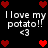 Black background with repeated white text 'I love my potato!!' and '<3' surrounded by red pixel hearts in a pattern