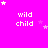 Bright pink background with white text 'wild child' repeated in a , surrounded by small white and pink stars in various positions