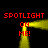 A 4-frame animated contact sheet showing yellow spotlight beams forming a rectangular frame with red text "SPOTLIGHT" and "OH ME!" at corners against black background.