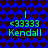 Blue background with dark red heart pattern, green text reading "<33333 Kendall" repeated in four quadrants, each with a vertical green line above the text.