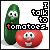 A 4x4 contact sheet of animated frames featuring a green cucumber and red tomato character with text "I talk to tomatoes" in pixelated font, each frame showing identical static characters against white background.