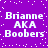 Purple background with white pixelated text reading 'Brianne AKA Boobers' repeated in a pattern, surrounded by scattered white square pixels