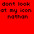 Red background with black pixelated text reading 'dont look at my icon nathan' repeated in two identical horizontal sections.