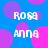 Blue background with overlapping pink and purple circles, white pixelated text 'ROSA' above 'ANNA' repeated in a pattern