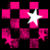 Animated contact sheet showing two distinct pink and black pixel art icons: a checkered pattern with star and crossbones symbol, and repeated text "+aMy+" on black background.