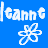A 48x48 pixel animated buddy icon featuring the text 'leann' in white and blue on a solid blue background, with two identical white flower-like symbols below each text variant.