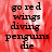 Red background with black text reading 'go red wings diving penguins die' in four , two on top and two below