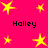 Bright pink background with yellow star shapes and black text reading "Halley" in four positions.