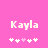Pixelated text 'Kayla' in light pink on bright pink background with five white and one light pink star symbols below.