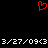 Red pixelated heart symbol above white text reading '3/27/09<3 3/27/09<3' on black background.