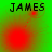 Green background with red circular gradients and black text 'JAMES' at top, showing animation of gradient shifts