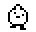 Two static pixel art frames of a simple black-and-white character with rounded body, square eyes, and rectangular mouth in neutral expression on white background.