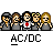 A 3x3 contact sheet of AC/DC-themed animated buddy icons showing character sprites and logo variations across nine frames with consistent gray background transparency.