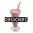 nine identical pink milkshake icons with striped straws, each labeled 'DELICIOUS' in pixelated text below