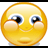 A 4-frame animated contact sheet showing a yellow emoji face with blue eyes and blush, paired with orange text reading "smile ... it makes confused people" across two panels.