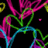 A static image with a bright green background featuring colorful abstract line art on the left and three words in black pixelated text.