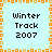 Light blue background with orange pixelated border, four identical text blocks reading "Winter Track 2007" in black pixel font.