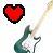 A pixelated red heart icon with dark brown outline positioned above a pixelated electric guitar icon on a light background.