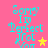 Pixelated cyan text on pink background with yellow and orange stars, animated star color change.