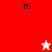 A split-screen image with red, white, and pink sections displaying 'hi' text and star icons.