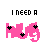 Pixelated pink and black text-based icon with 'I NEED A' above 'HUG', 'KISS', or 'Dreams' variations, featuring small star symbols on a white background.