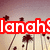 Red banner with white text reading 'lanahs' over a background of brown floral shapes on beige stems against muted purple gradient.