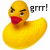 Yellow rubber duck with angry expression, red beak, and furrowed brows; text elements around it read 'errr!', 'Rubber ducky gunna', 'kick your BUTT!'