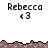 Pixelated text 'Rebecca' with '<3' beneath it appears in multiple above and below a brown patterned border on white background
