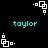 Pixelated white geometric shapes rotate clockwise on black background with cyan 'taylor' text below each rotation.