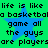 Green background with blue stars and repeated pixelated text reading "life is like a basketball game all the guys are playersare players".