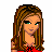 Pixel art contact sheet showing multiple frames of a cartoon girl character with long brown hair, red crop top, and blue jeans in various poses alongside pink text elements on a light blue background.