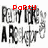A static image displays four identical black-and-white text-based designs with red overlay text reading "Party," "Like A," and "RockStar" in different positions across the