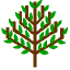 A pixelated tree with brown branches and green leaves, shown in a of variations with changing leaf density and ground cover