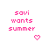Pixelated pink text reads 'savi wants summer' with a small heart symbol below, displayed in two identical side-by-side on white background