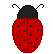 Two pixelated ladybug icons side-by-side, one with closed wings and the other with open wings showing a black body segment.