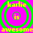 A static image with four identical circular icons arranged in a , each containing concentric green rings on a bright pink background with yellow text