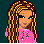 Pixel art of 12 dark teal squares with pink borders, each displaying 'KELSEY' text in varying styles and small star symbols
