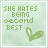 Light green background with text "SHE HATES BEING SECOND BEST" and a green heart icon, showing animation changes in the word "SECOND".