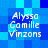 Pixelated blue background with four identical white text blocks reading "Alyssa Camille Vinzons" arranged in a layout
