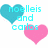 Pixelated heart-shaped icons in cyan and pink with overlaid text reading 'noelleis and carlos' on the left, 'FO LIFE YO' on the top right.