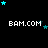 Black background with repeated 'BAM.COM' text and scattered cyan stars in various positions across the frame.