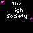 The High Society text in white pixelated font on black background with pink and purple stars scattered around.