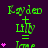 Green text 'Kayden', 'Lily', and 'Tina' on dark purple background with pink heart symbols, arranged in a pattern