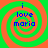 Four identical spiral patterns with alternating green and orange rings, each containing blue text reading 'i love maria' in a pixelated font.