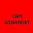 Red background with four identical pixelated text blocks reading "CAM GIGANDET" arranged in a
