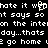 Pixelated white text on black background with a blinking cursor at the 'w' in 'whate it w', repeating phrases like 'it says so', 'on the interm day...thats day...', and 'e go home e go home'.