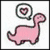 Pink dinosaur with speech bubble containing heart, pink heart with 'PAWR' text, and 'I LOVE YOU' text over colorful background.