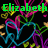 Green text 'Elizabeth' appears at top-left and bottom-right over a black background with colorful heart outlines and small yellow shapes.