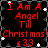 Red pixelated text on black background with white stars, reading "I Am A Angel Till Christmas! <33" in four identical