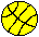 Two pixelated circular icons with black outlines and segmented patterns, one yellow and one red, displayed side-by-side on a gray background.